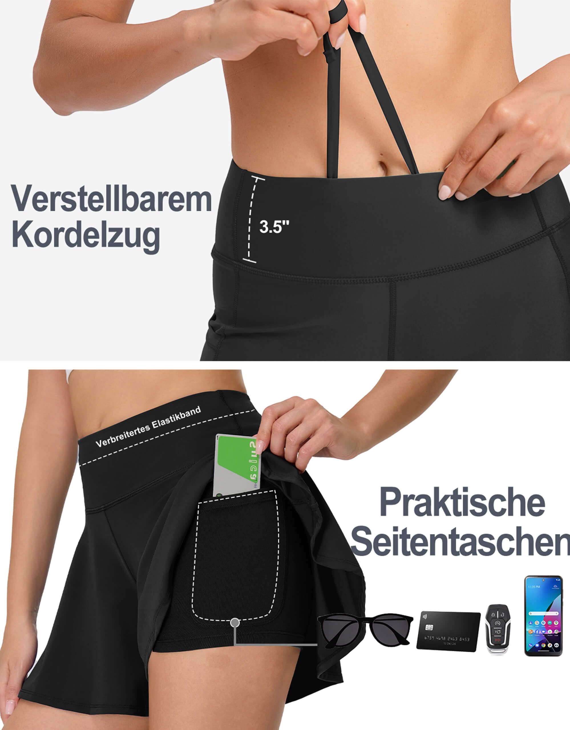 Badeshorts Damen mit Wehendem Rock, Hohe Taille Schwimmshorts UV-Schutz UPF 50+ Badehose Schnelltrocknend Chlorresistent Schwimmhose mit Taschen und Shorts-Innenfutter