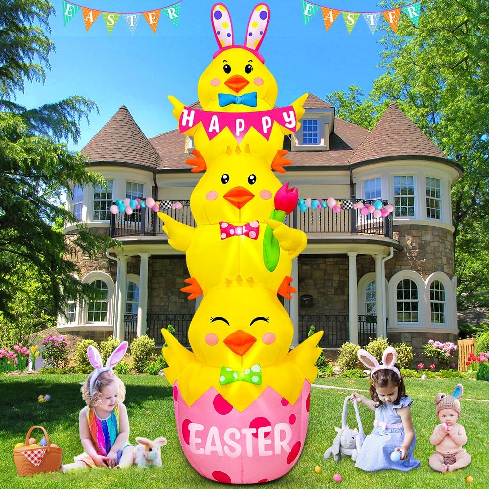 7.1FT Easter Inflatable Outdoor Decoration Inflatable Three Chicks, Built in LED Lights Blow Up Yard Decoration for Lawn Garden Holiday Party - Image 2