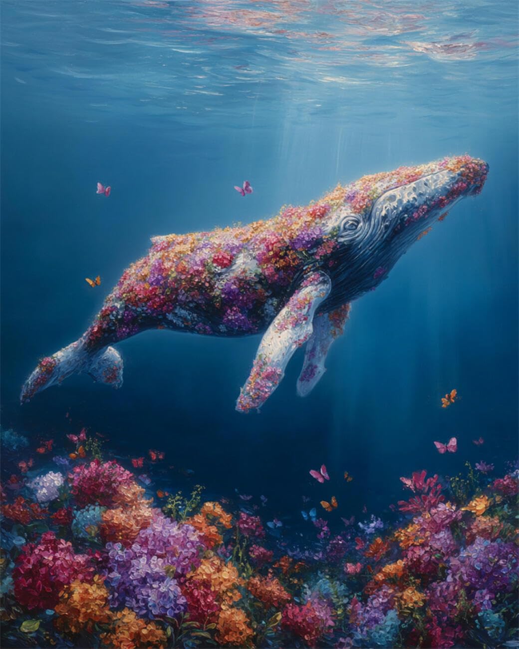 AYAOYANGGO Animal DIY Bead Embroidery Kit Fantasy Whale Beadwork Craft Kit for Beginners,Needlework Set,Preprint Pattern Decor Wall Art 40x50cm
