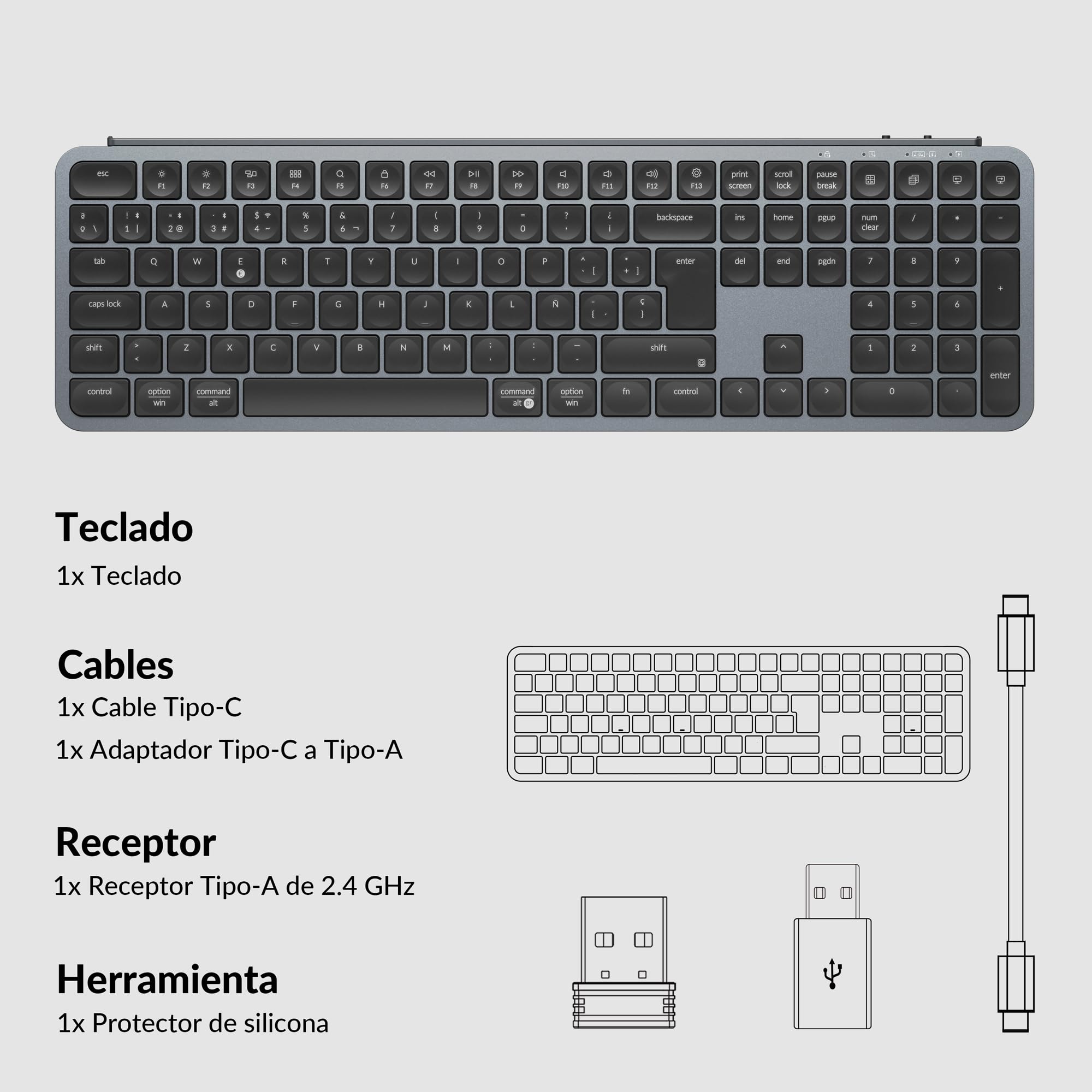 Keychron B6 Pro Teclado Inalámbrico Ultradelgado, Diseño ISO-ES 100%, 2.4 GHz/Bluetooth 5.2/Cable, Programable Mediante ZMK/Launcher, Escritura Silenciosa, para Mac, Windows y Linux – Gris Espacial