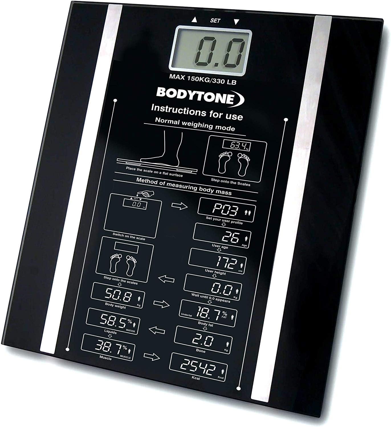 Super Slim High Precision Digital Body Fat Scale | Weighs in LB, KG and ST | Bathroom Weight Scale with Step-On Technology | Stores 10 Separate User Details