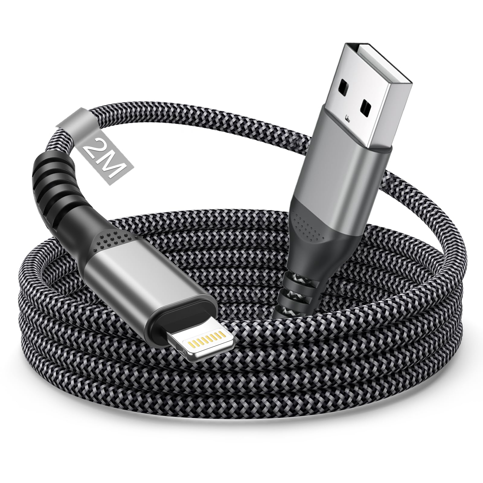 iPhone Charger Cable 2M MFi Certified, USB Lightning Cable Nylon Apple Charging Cable USB to Lightning Fast Charge iPhone Lead Wire for Apple i-Phone 14 Pro Max/13 Mini/13/12/11/XS/XR/X/8/7/SE, iPad