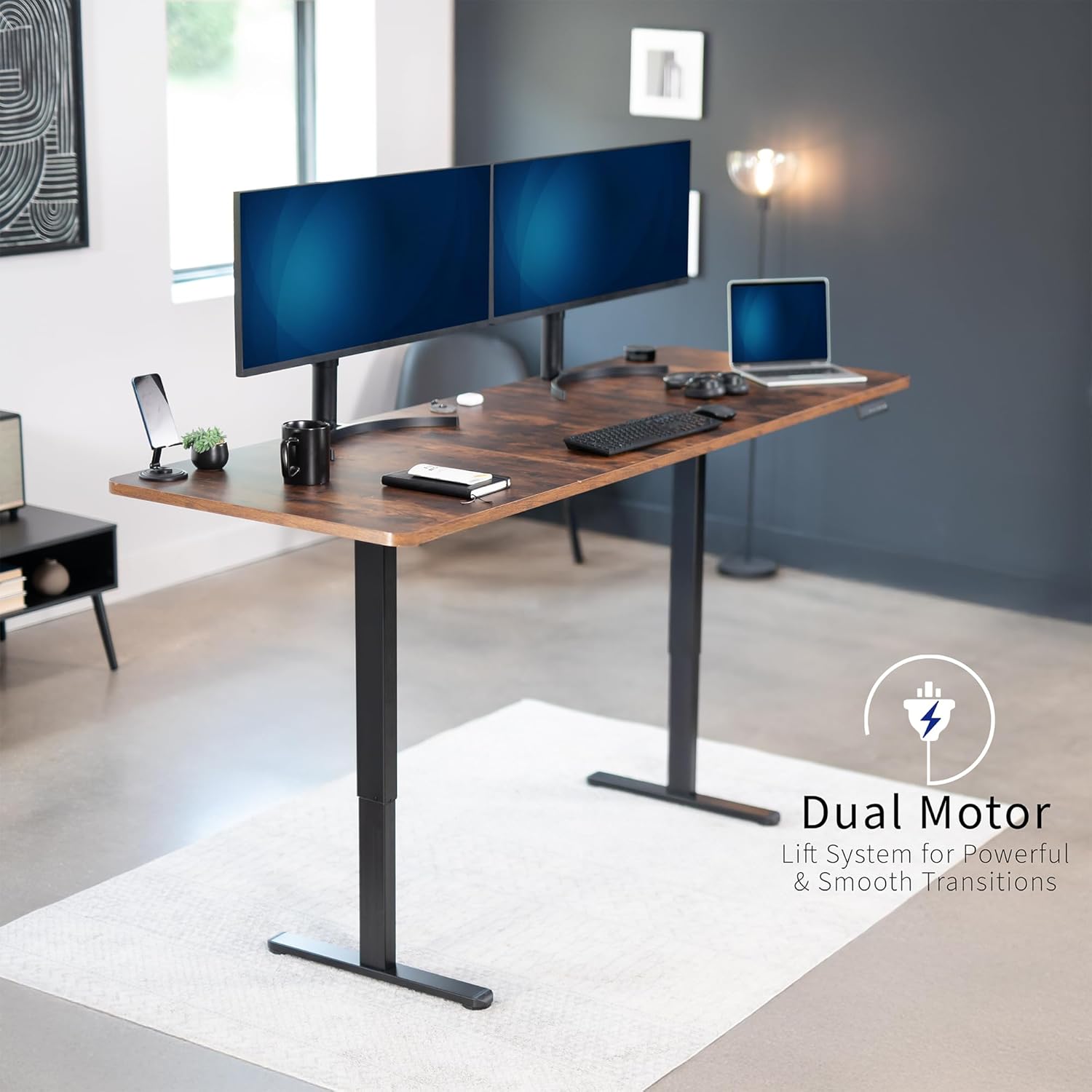 VIVO Electric 83 x 30 inch Standing Desk, Dual Motor Memory Controller Height Adjustment, E2B Series, Rustic Vintage Brown Top Black Frame, DESK-KIT-E2B84-30N