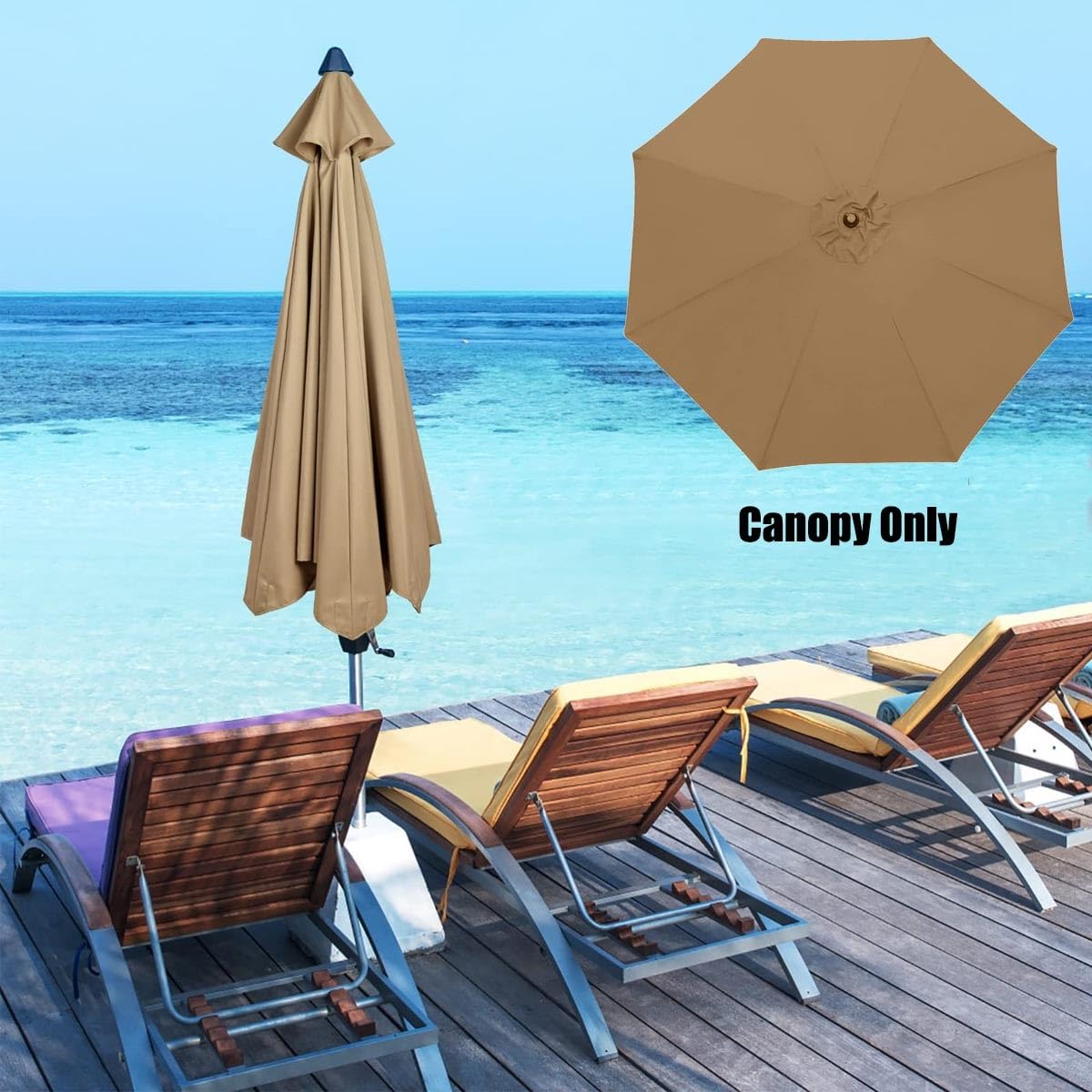 Zapasowy zadaszenie parasola tarasowego – pasuje do parasoli wspornikowych 2,0 m, 2,7 m, 3 m, żeber 6/8, trwała tkanina zewnętrzna na trawnik, ogród, taras, górna osłona parasola podwórkowego
