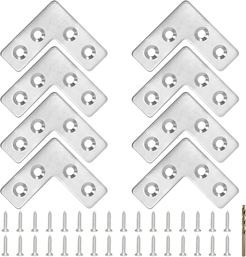 8 soportes de marco de metal plano en forma de L de 1.65 x 1.65 pulgadas, soporte de esquina de ángulo recto de 90 grados, placa de reparación de