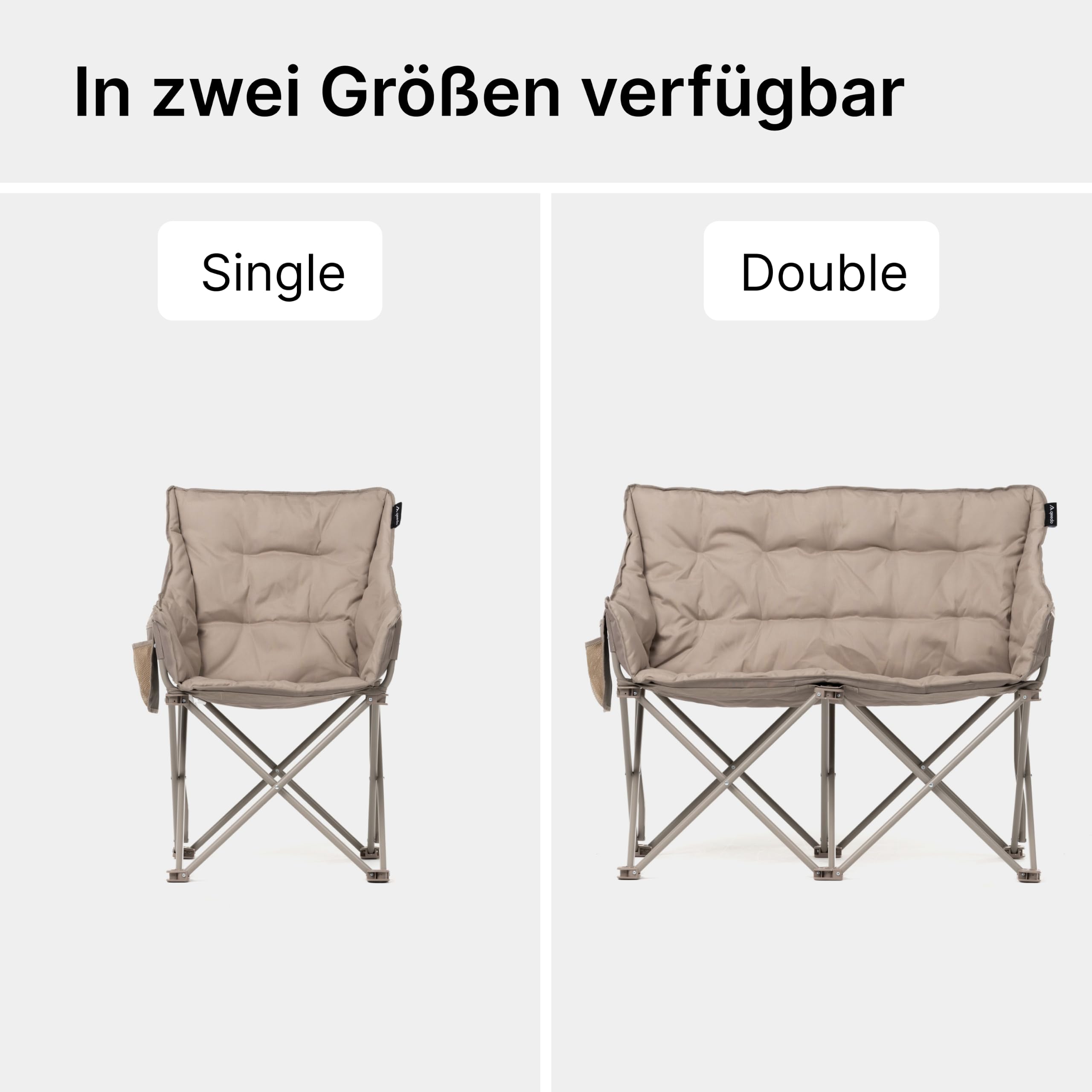 qeedo Johnny Cozy Faltbarer Campingbank gepolstert mit Cozy Bezug – Sofa-Feeling für 2 Personen – Rucksack-Packtasche – bis 300 kg belastbar