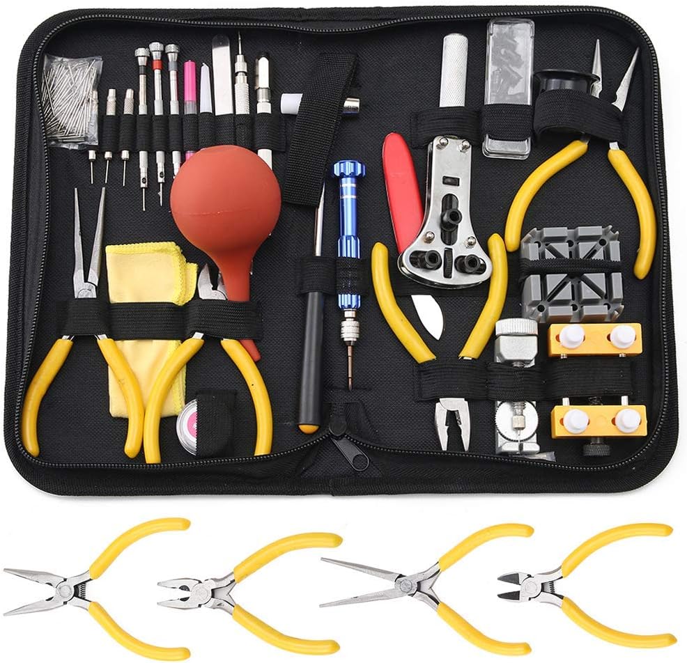 Professional Watch Repair Tool Kit - Watchmaker Tool Kit, Including Watch Back Case Holder Opener Link Remover Spring Bar Tool Set and More, Storaged in Carry Case (141pcs)