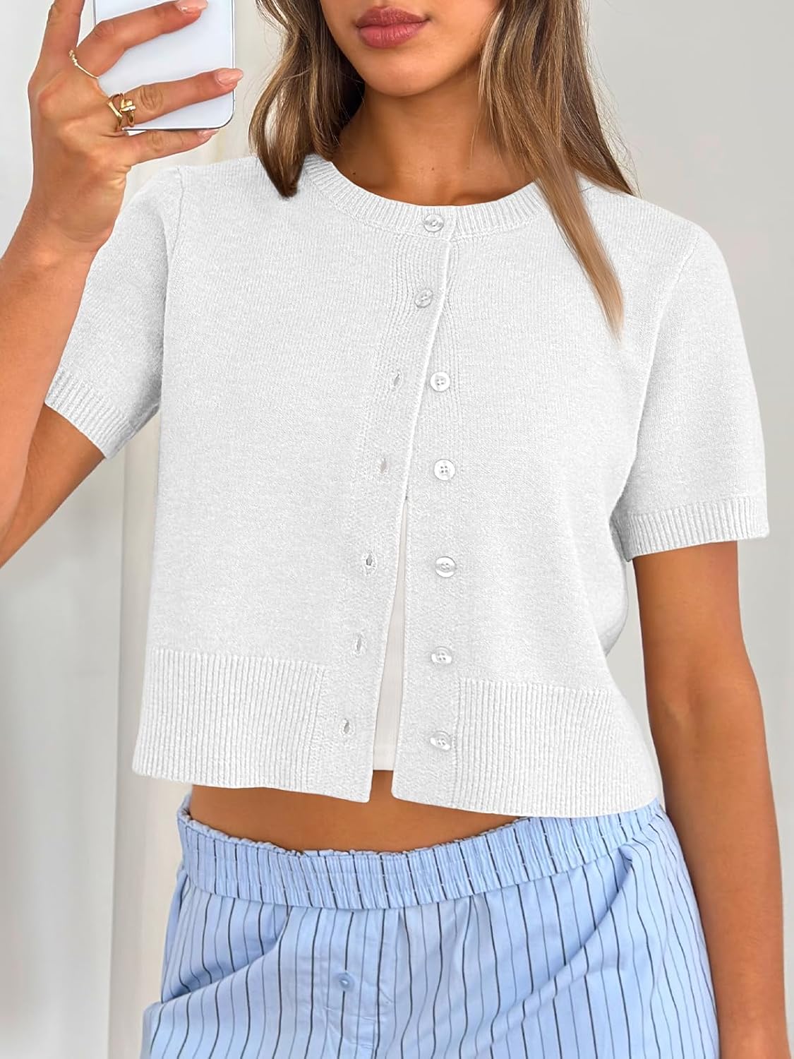 Trendy Queen Cropped Short Sleeve Cardigan Sweaters for Women Summer Lightweight Spring Outfits Y2k Fashion Clothes 2026 - Image 6