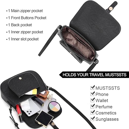 Miniatura 3 de CLUCI Bolso cruzado para mujer, bolso cruzado de cuero vegano para mujer, bolsos cruzados, bolsos pequeños de hombro con 2 correas ajustables