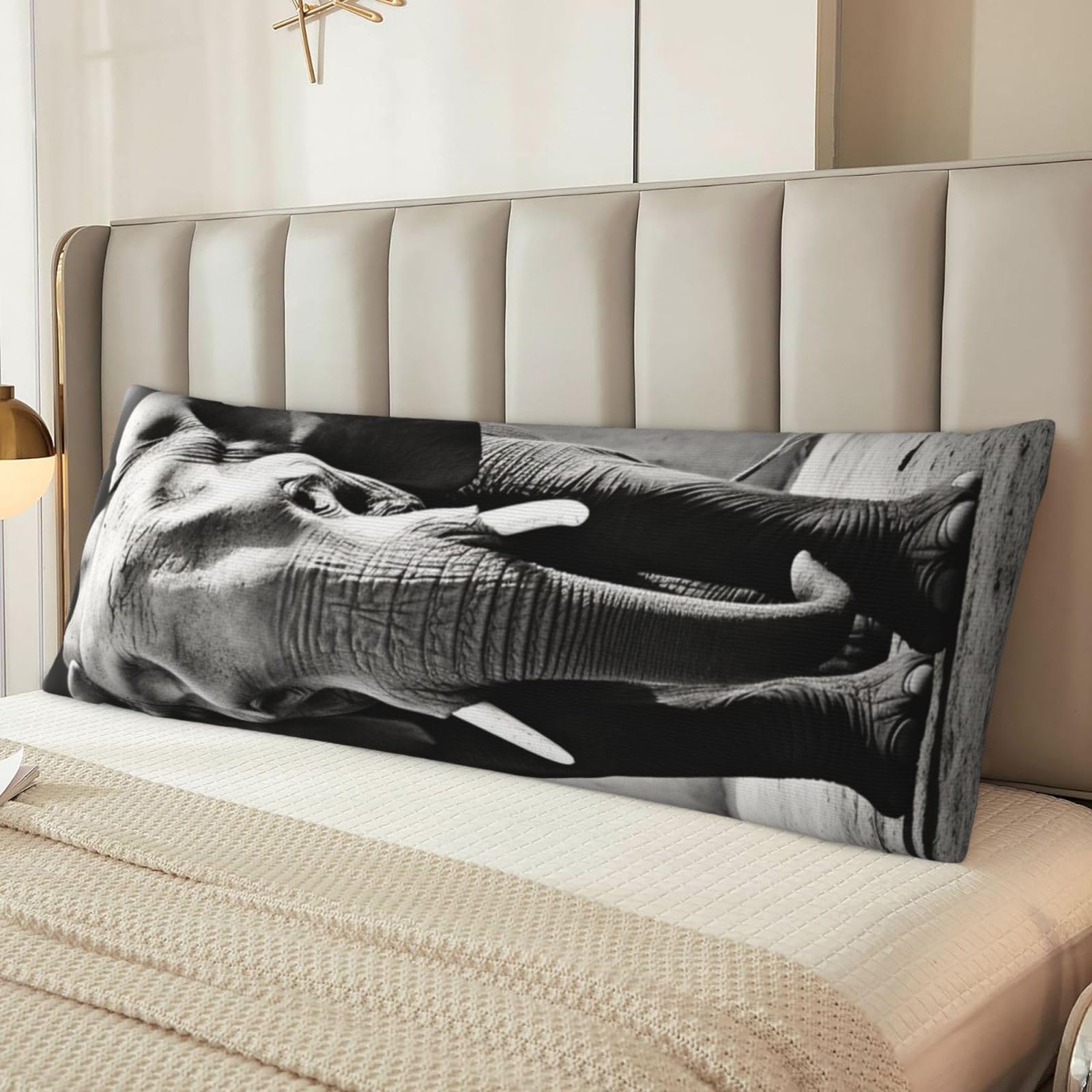 Black and White Elephant Body Pillow Case Cover, Microfiber Long Pillow Cases, Ultra Soft and Cozy Plush Body Pillowcase Decorative Long Bed Pillow Cover for Sleeping 20x54 Inches