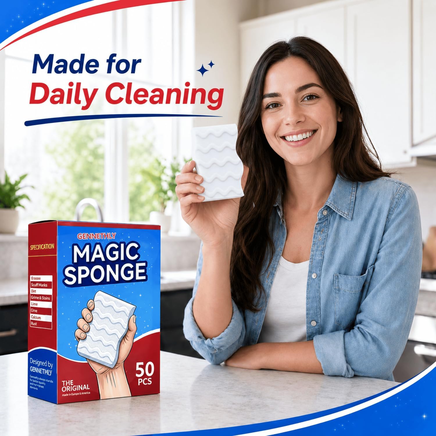 50 PCS Magic Sponge Eraser, 3X Density Cleaning Sponge for Kitchen & Bath