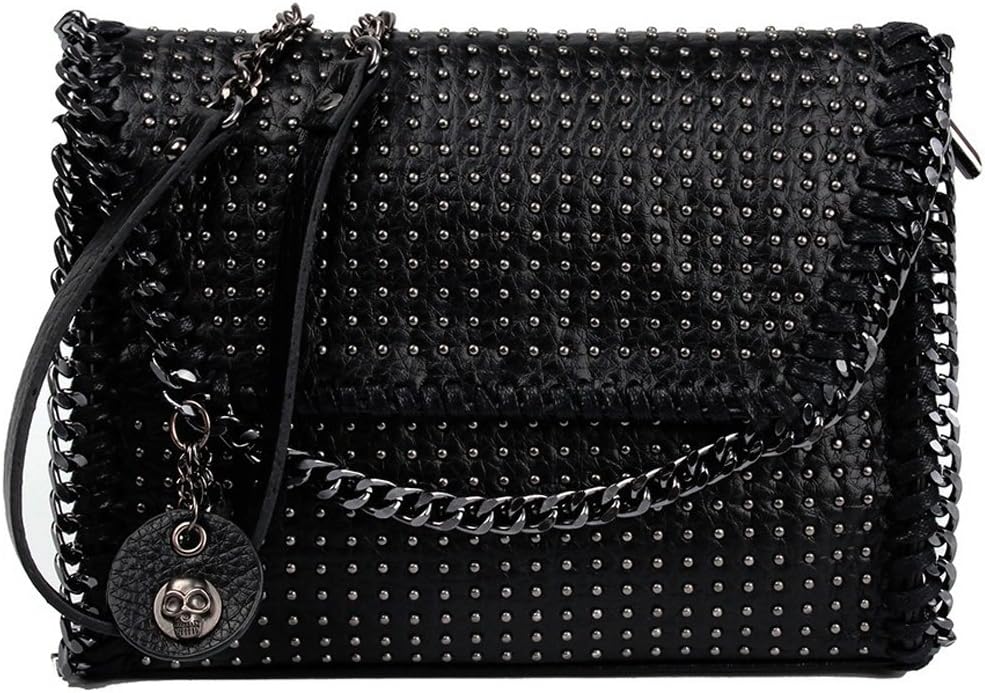 Women's Studded PU Leather Wristlet Clutch Crossbody Shoulder Bag with Chain Strap Black