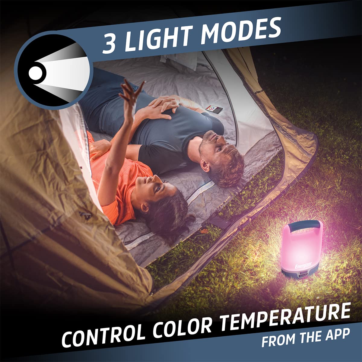 Energizer Lanterna LED multicolore intelligente, lanterna ricaricabile da 1200 lumen, luce notturna per interni ed esterni e lanterna da campeggio, luce a 360 gradi (USB inclusa)