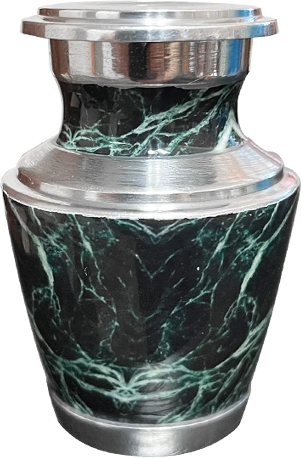 Cremation Urn, Urns for Human Ashes, Personalized Marble Finish Metal Funeral Urn with Velvet Bag (Green Keepsake)