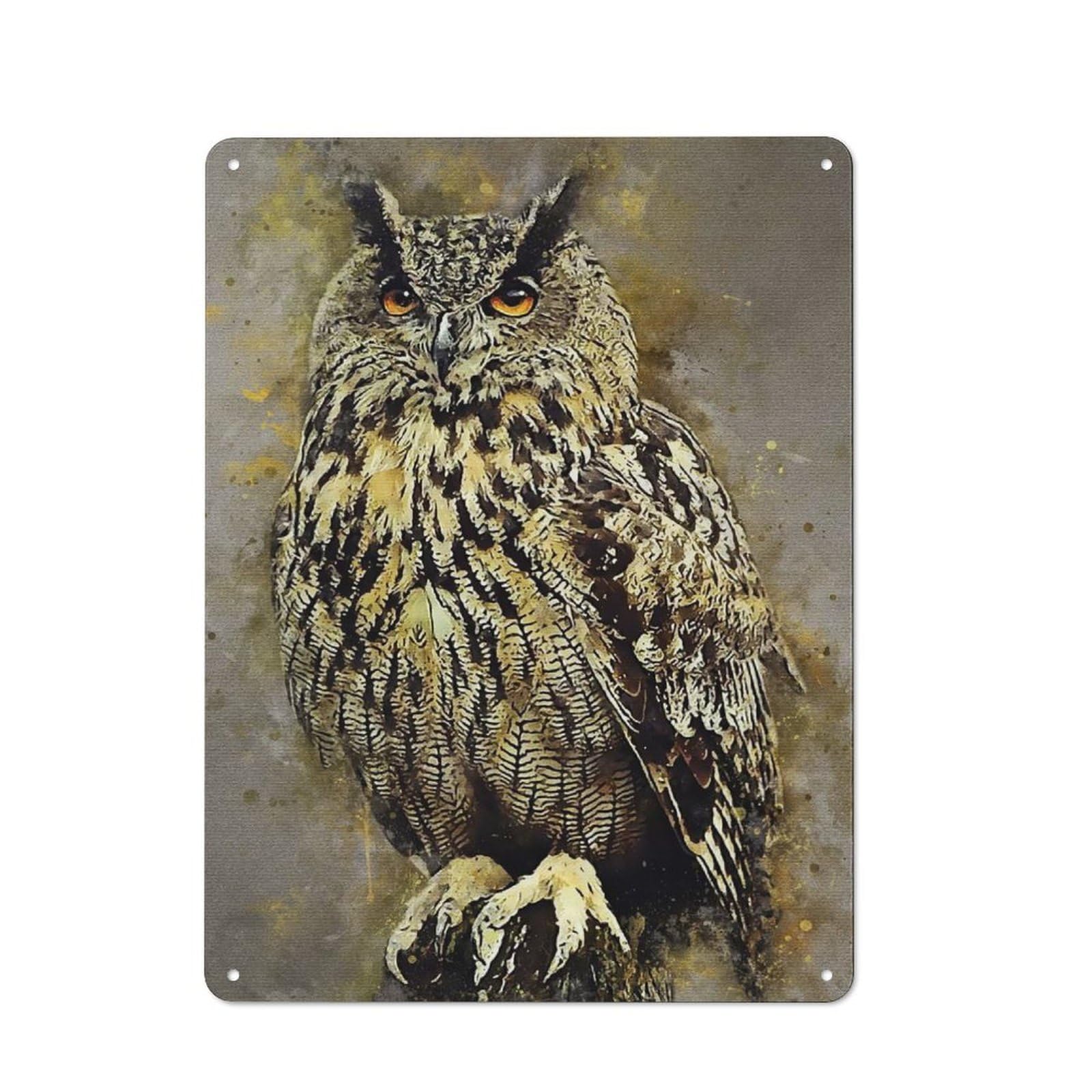 Owl Watercolor Metal Wall Plaque for Seasonal Kitchen, Dining Room Or Entrance, Christmas Gift for Friends And Family, 40x30cm