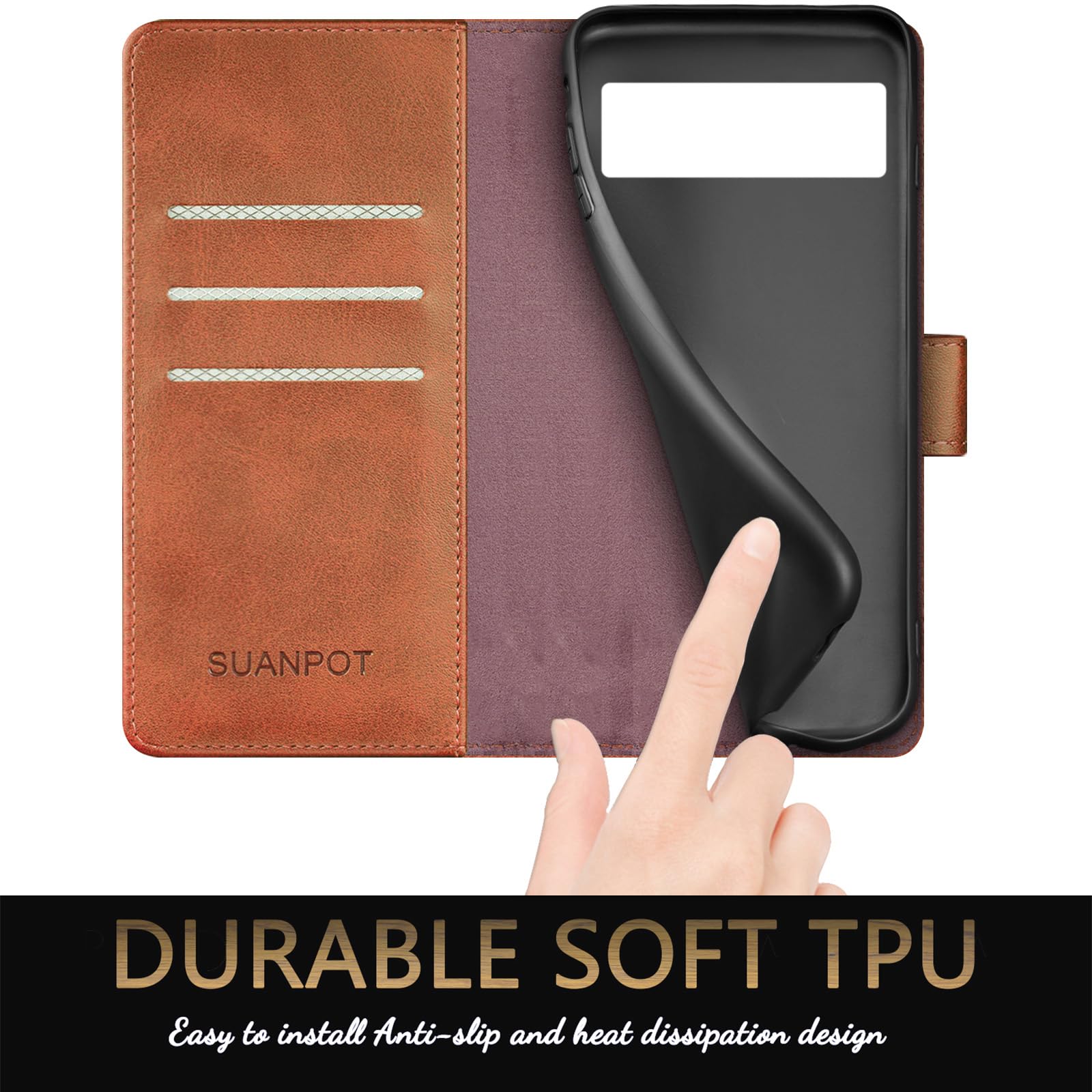 SUANPOT Funda para Google Pixel 8A con Tapa【Bloqueo RFID】de Cuero PU Cierre Magnético,Soporte Plegable,Ranura para Tarjeta Cover Wallet Leather para Pixel 8A Phone Case Marrón Claro