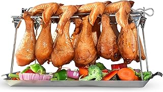 RTT Chicken Leg Rack for Grill with Drip Tray Chicken Wing Rack- Easy to Use 12 Slots - Premium Stainless Steel Chicken Drumstick Rack for Smoker - Chicken Drumstick Holder for Grill Accessories