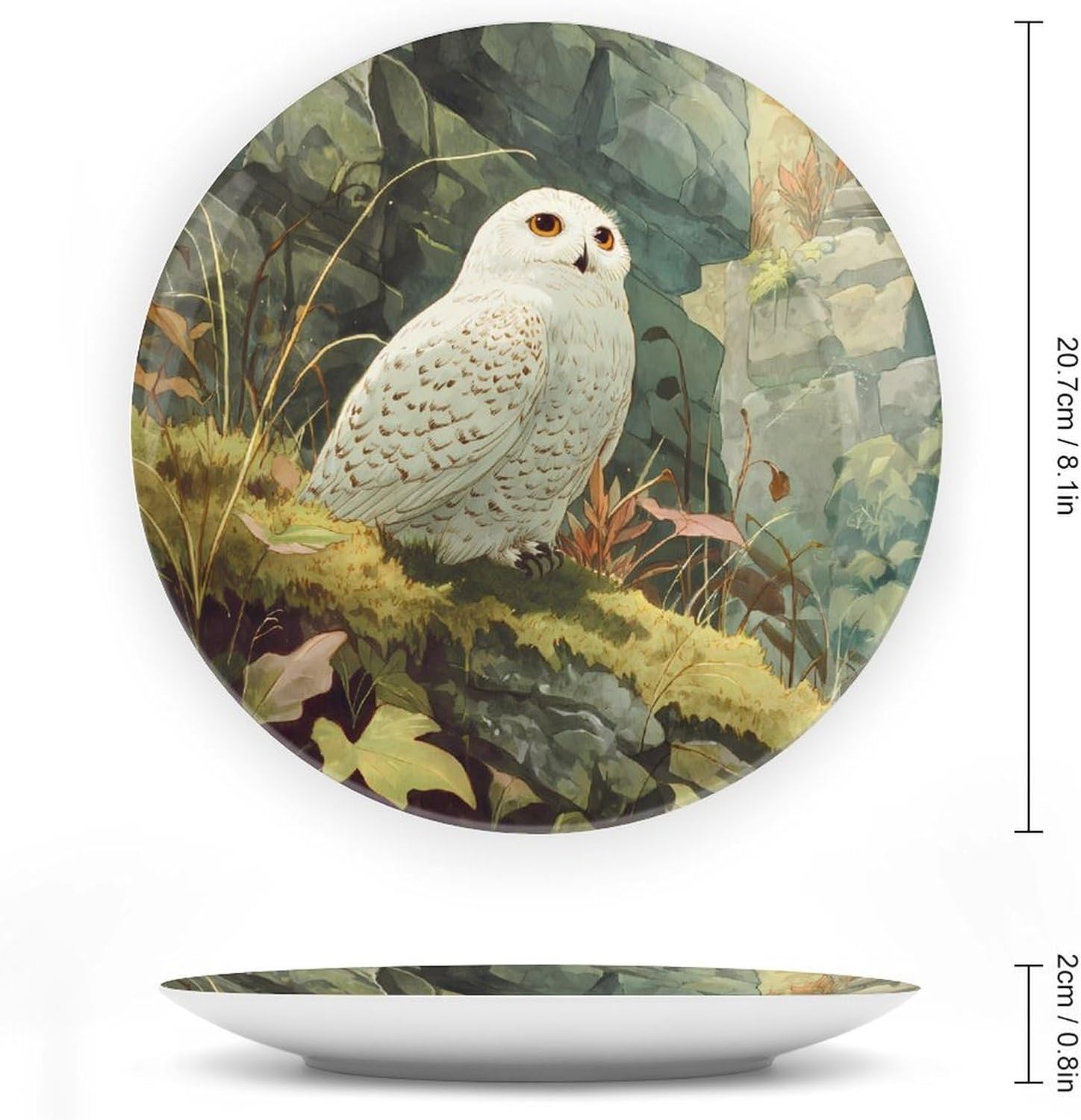 White Owl Animals World Decorative Plates for Display Ceramic Plate Tray with Stand Hanger Home Decor