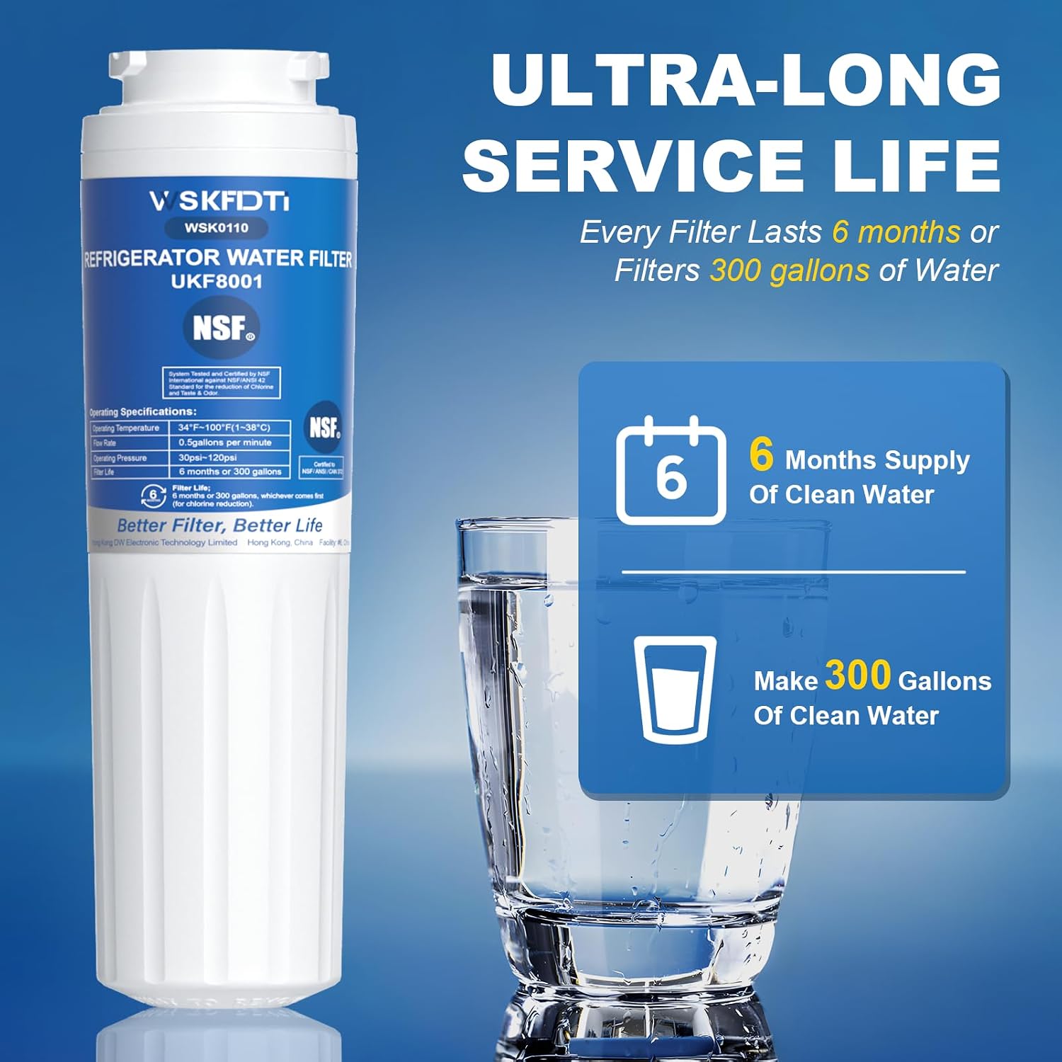 UKF8001 Water Filter Replacement, Compatible with EDR4RXD1,EveryDrop® Filter 4,Maytag® UKF8001AXX-200, UKF8001AXX-750, 4396395,46-9006, WD-F07,WHR4RXD1, KAD4RXD1, 3 PACK