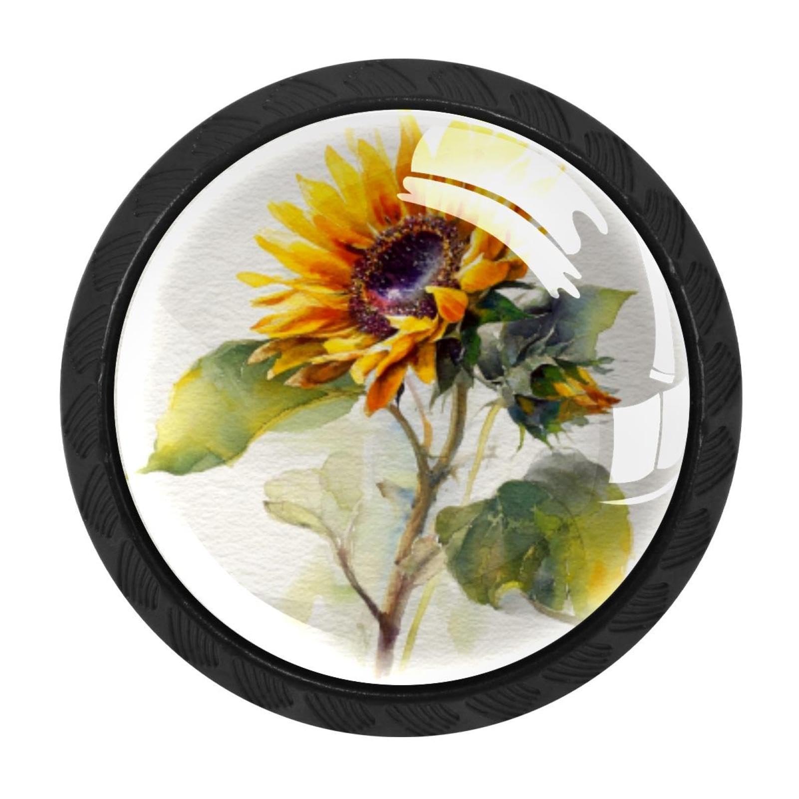 CHENZZZZ 4 pcs Watercolor Sunflower (2) Cabinet Knobs Crystal Drawer Pulls for Kitchen, Bathroom Cabinet, Dresser and Cupboard