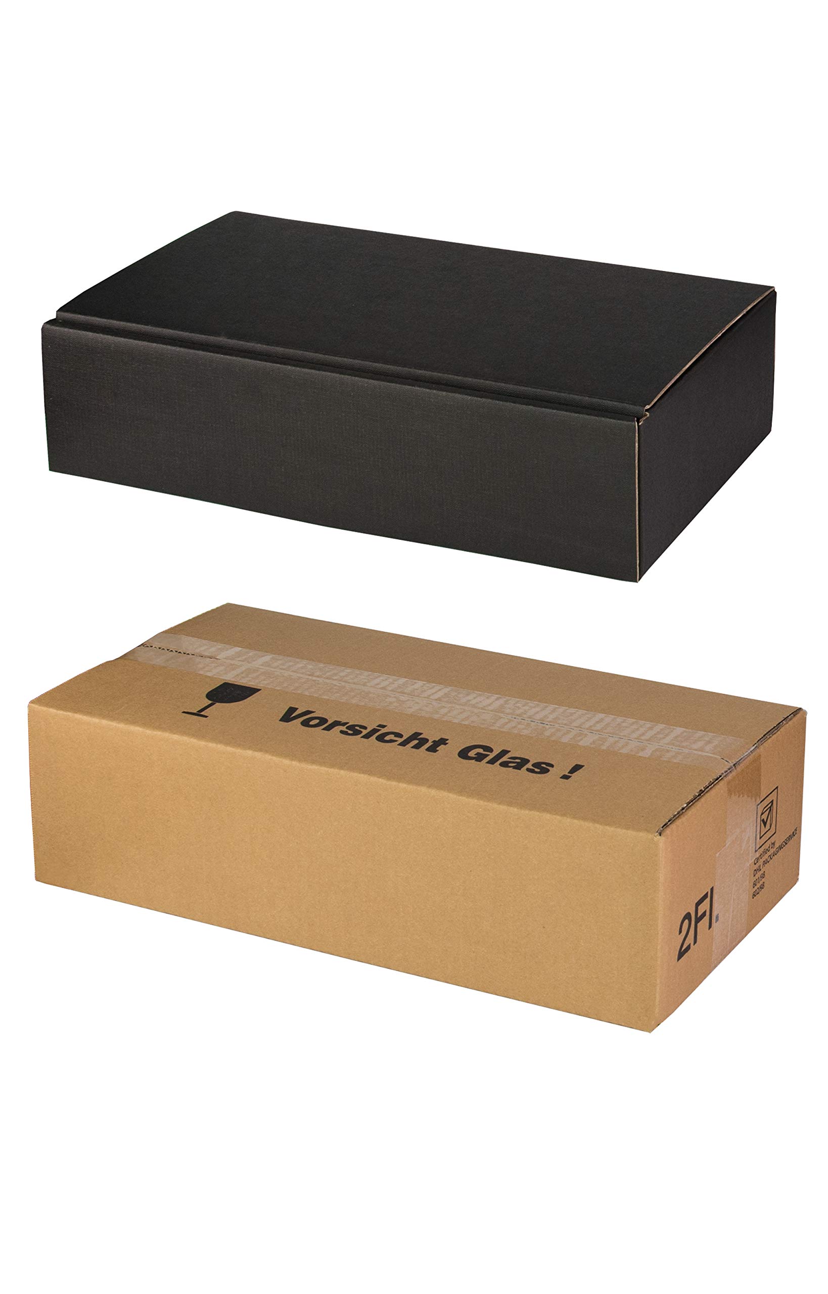 5x Versand-Set/ 2er Flaschen Geschenkkarton Schwarz Leinenoptik + Versandkarton