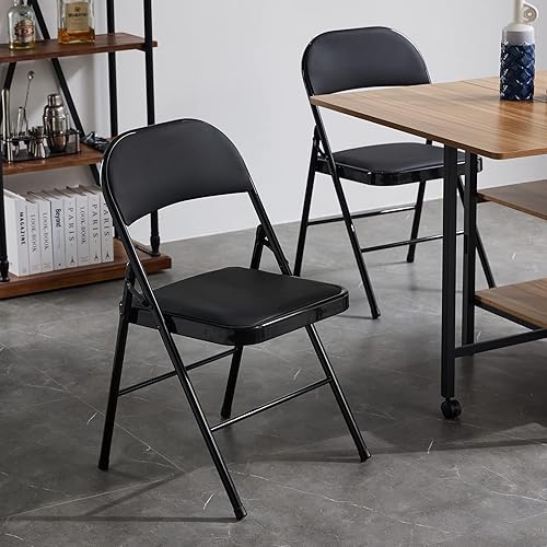 Miniatura 22 de 4 elegantes sillas plegables de metal con asientos acolchados, sillas duraderas de hierro potable y PVC para convenciones y exposiciones, fáciles de