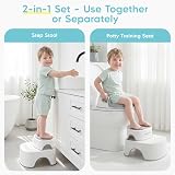 Maliton Riduttore WC Bambini, Design anatomico, Imbottitura morbida rimovibile, Sedile per Vasino con Sgabello (Un Vasino+Due Sgabelli per Bambini), Grigio - 2