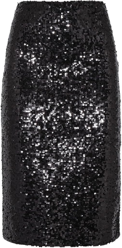 flowerry Women Knee Length Pencil Sequin Skirt Evening Party Skirt Wedding Bridesmaid Skirt Black