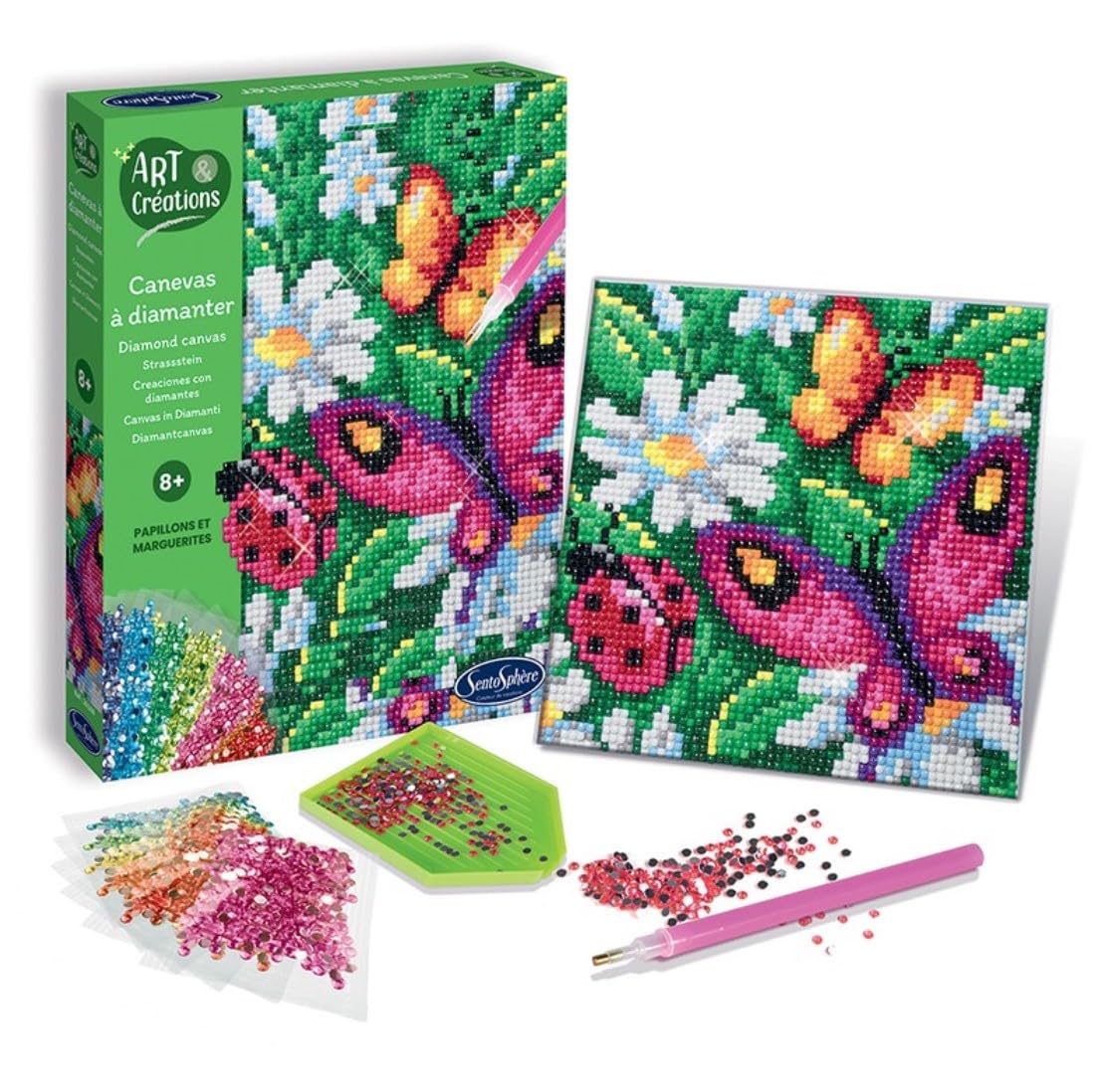 Sentosphere 02026 - Kit Fai da Te con Strass, Motivo: Fiori e Farfalle, per Bambini e Adulti, Multicolore