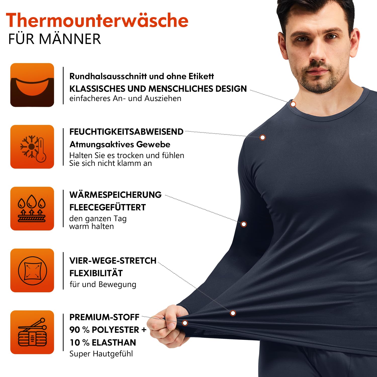 CL convallaria Thermounterwäsche Herren Funktionsunterwäsche Skiunterwäsche Winter Thermowäsche Set Warm Weich Funktionswäsche Thermo Unterwäsche Innenfleece Thermounterhemd Thermounterhose für Männer