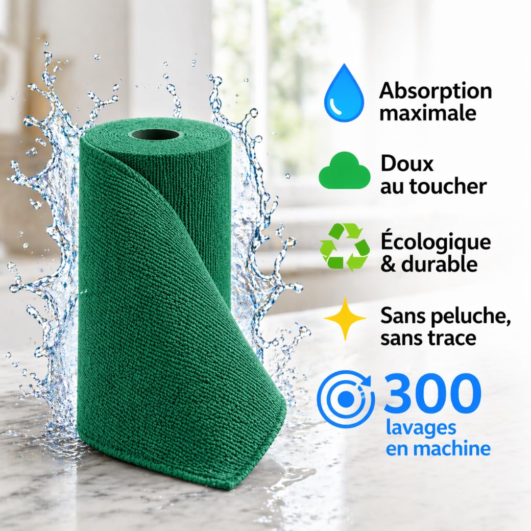 Phoenix Rotolo in microfibra, confezione da 75 panni in microfibra, riutilizzabili, in microfibra, per uso domestico e auto, pulizia senza traccia, 30 x 30 cm, spessi e assorbenti, colore: verde