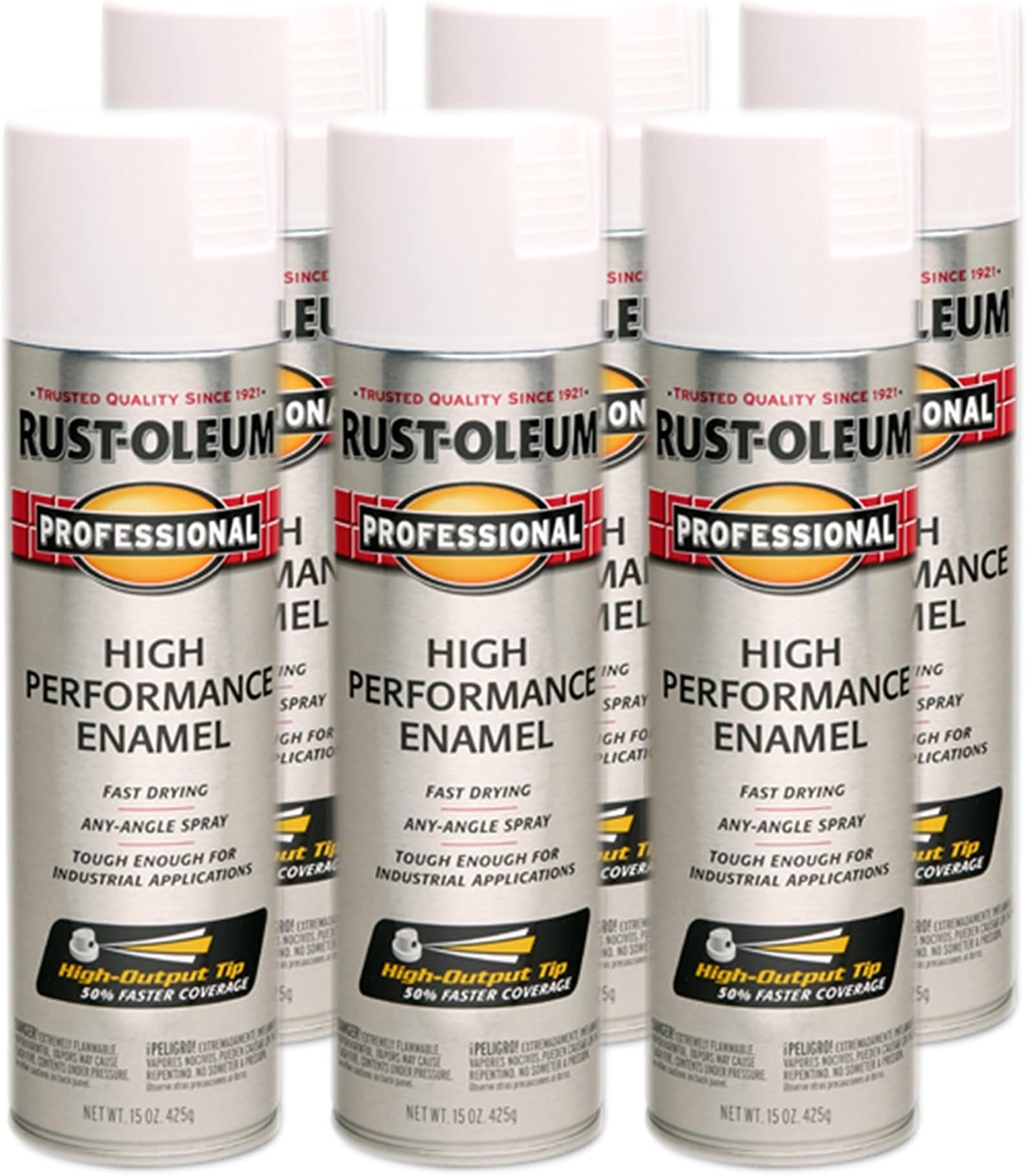 Rust-Oleum 239108-6PK Professional High Performance Enamel Spray Paint, 15 oz, Semi-Gloss White, 6 Pack