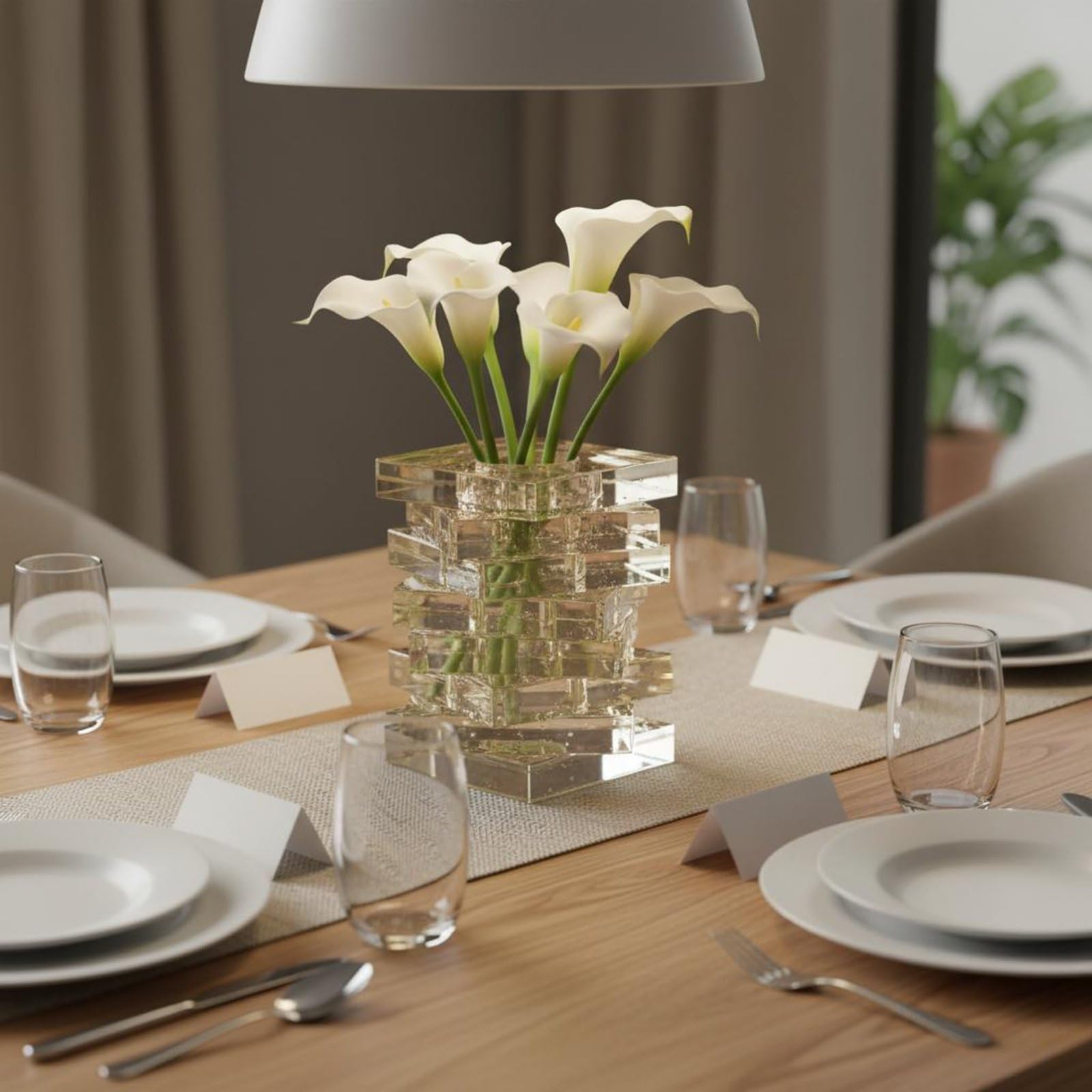 rockible Jarrón Decorativo Jarrón Florero Centro de Mesa Florero de Mesa Florero de Cristal con Efecto y Bloques Apilados Que Aportan Look Escultórico y