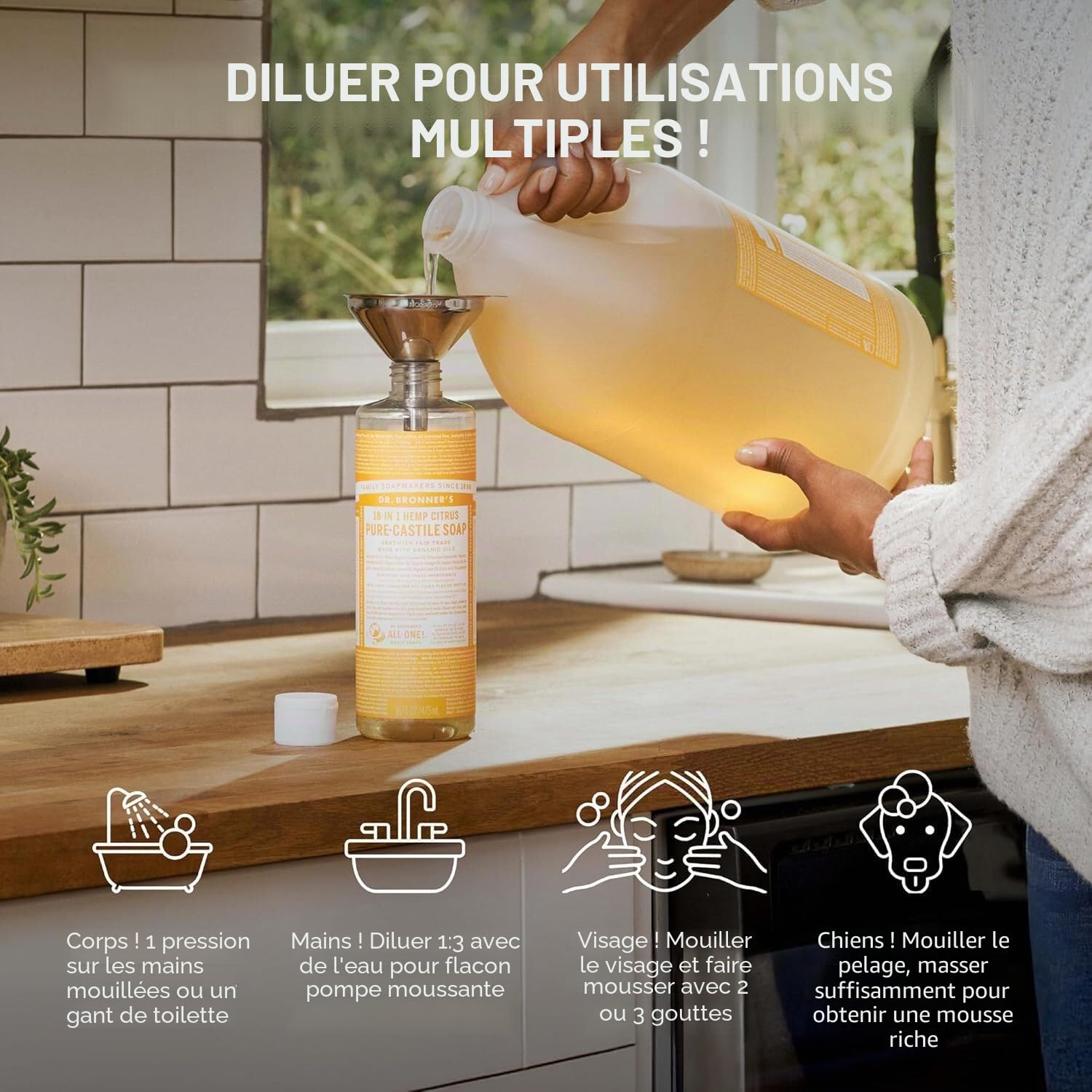 Dr Bonners - Castille Savon Liquide Orange Bio aux agrumes Dr. Bronner 32 oz