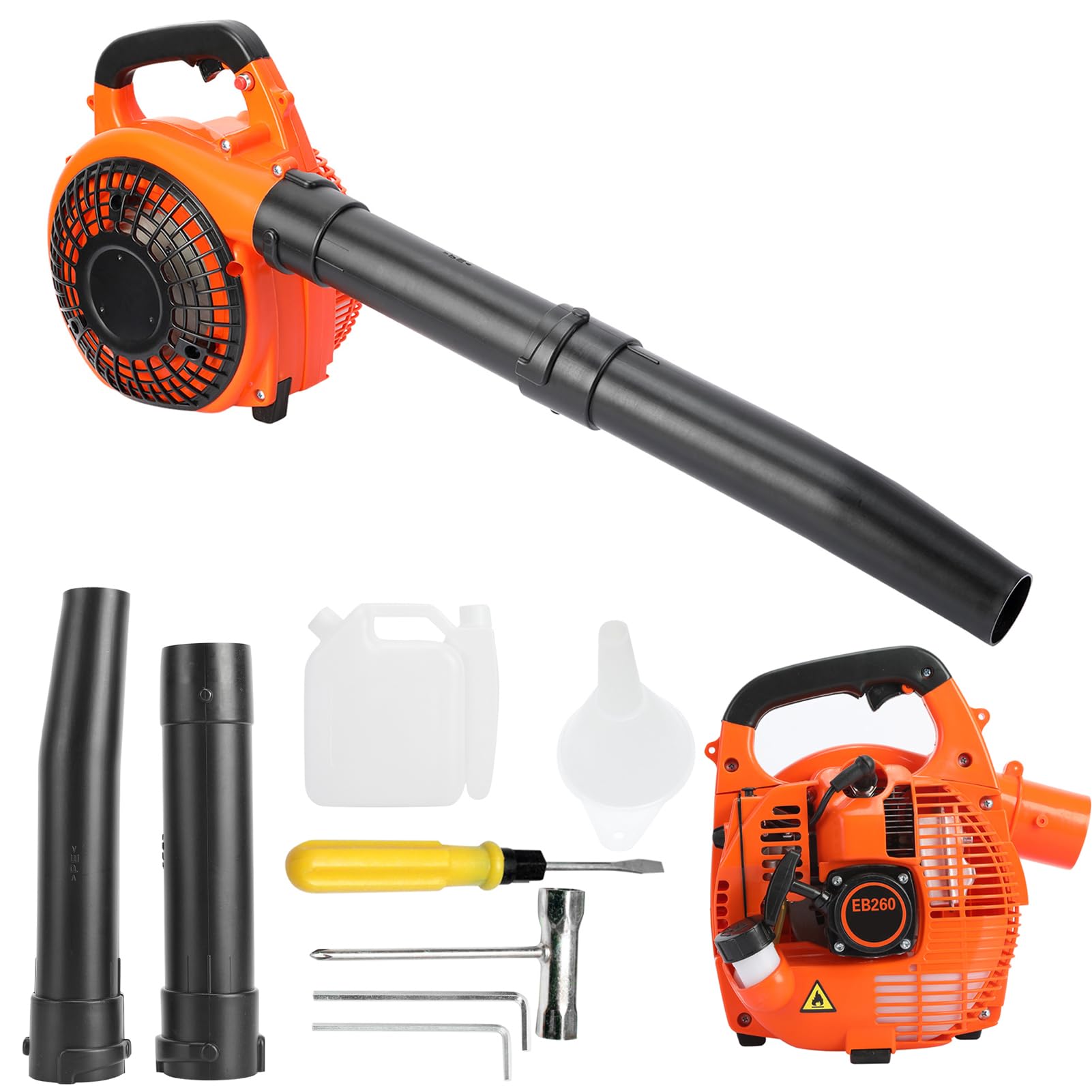 Cordless Leaf Blower, 26cc 2-stroke Handheld Lightweight Petrol Leaf Blower, Vacuum Powerful Air Cooled Engine Garden Blower for Blowing Leaves Wood Chips Dust Garden Debris Grass Cuttings (Orange)