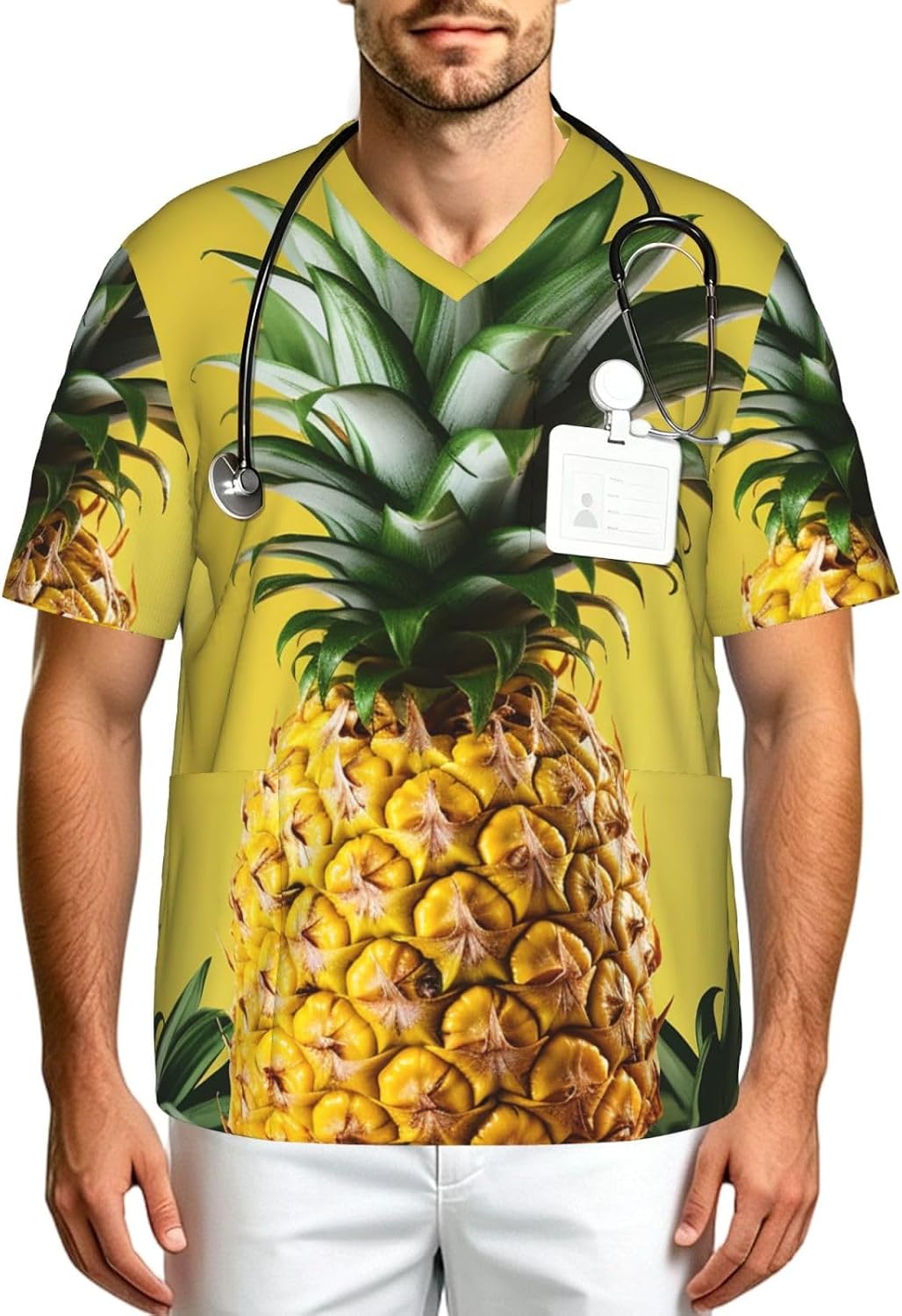 Professional Scrub Tops for Men, Classic V-Neck Workwear with 3 Pockets