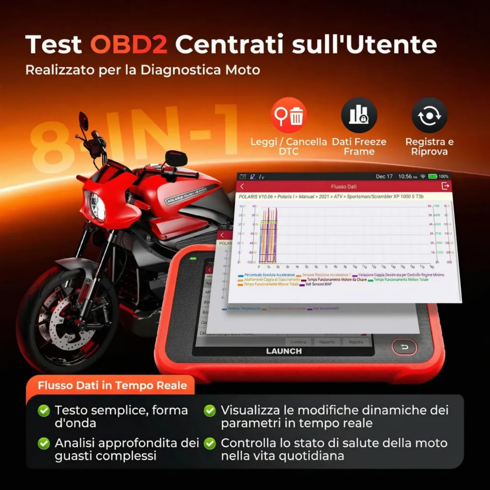 Launch CRP129 MT Pro Strumento di diagnostica per moto, test bidirezionale completo di tutti i sistemi OE, reset per Harley Honda Yamaha Kawasaki, 38+ marche, 11 lingue, 2 anni di aggiornamenti
