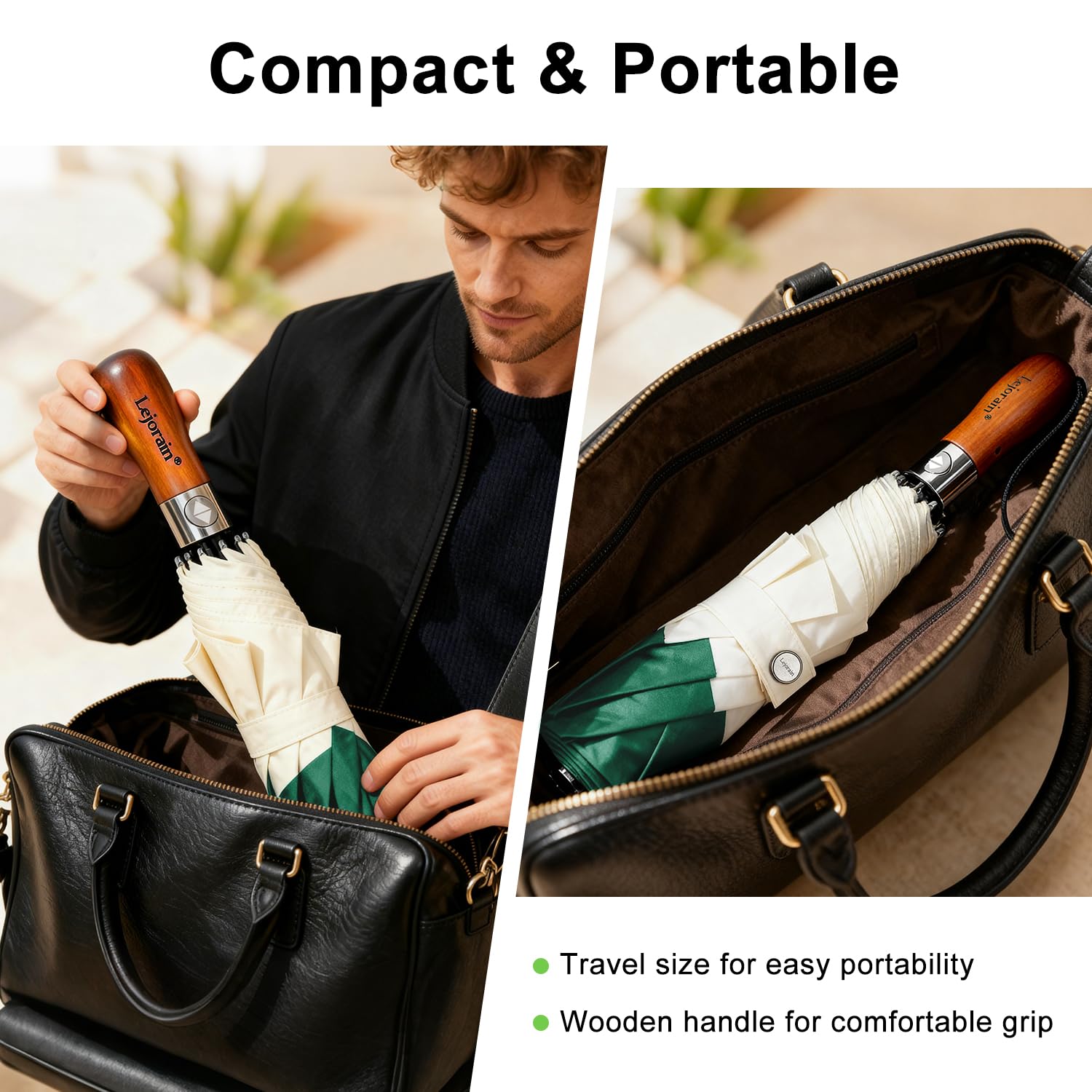 Lejorain Grand parapluie pliable pour la pluie – Parapluie de golf pliable et coupe-vent pour adultes – 137,2 cm – Parapluie robuste à ouverture automatique