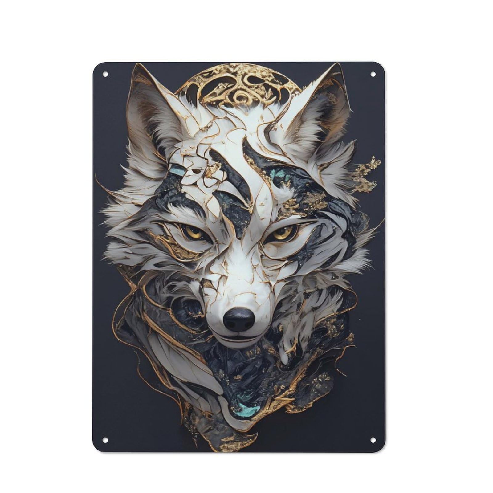 Junmoney Style-12 Ornate Wolf Head Portrait Retro Tin Sign 40X30cm For Café Or Restaurant, Housewarming Wall Decor For People Furnishing Café And Restaurant