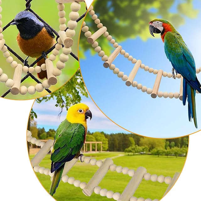 Foto 4 de 6 de Dnoifne Bird Wooden Ladder Bridge, Ladders Swing Chewing Toys, Hanging Pet Bird Cage Accesories