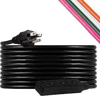 UltraPro GE 25 Ft Outdoor Extension Cord 3 Outlet Extension Cords Outlet Power Strip Long Extension Cord with Multiple Outlets Grounded Heavy Duty Extension Cord 16 Gauge UL Listed Black 36825-T1