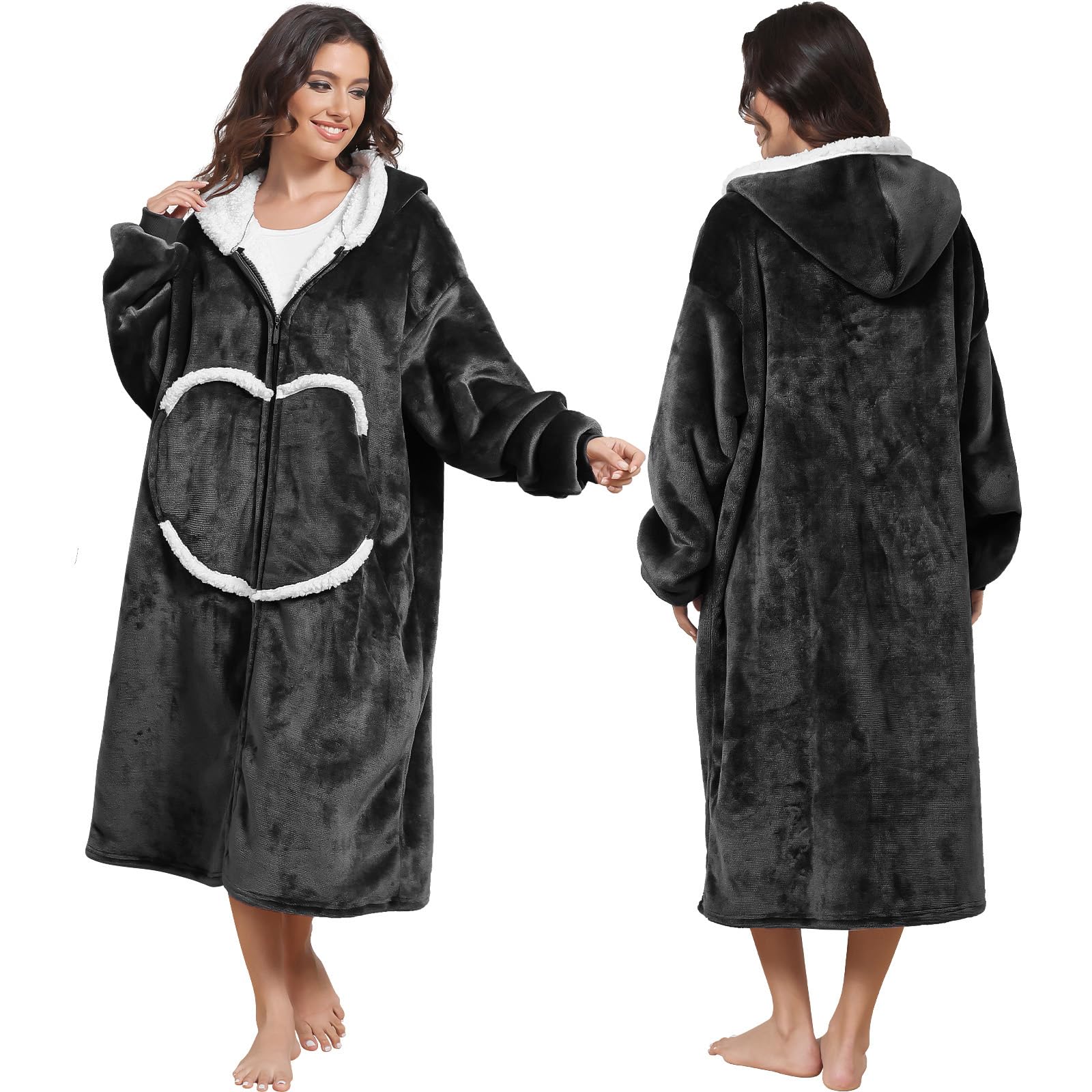 Oversized Wearab Blanket Hoodie, Cozy Flannel Blanket with Sleeves and Zipper for Women, Mens, Teens
