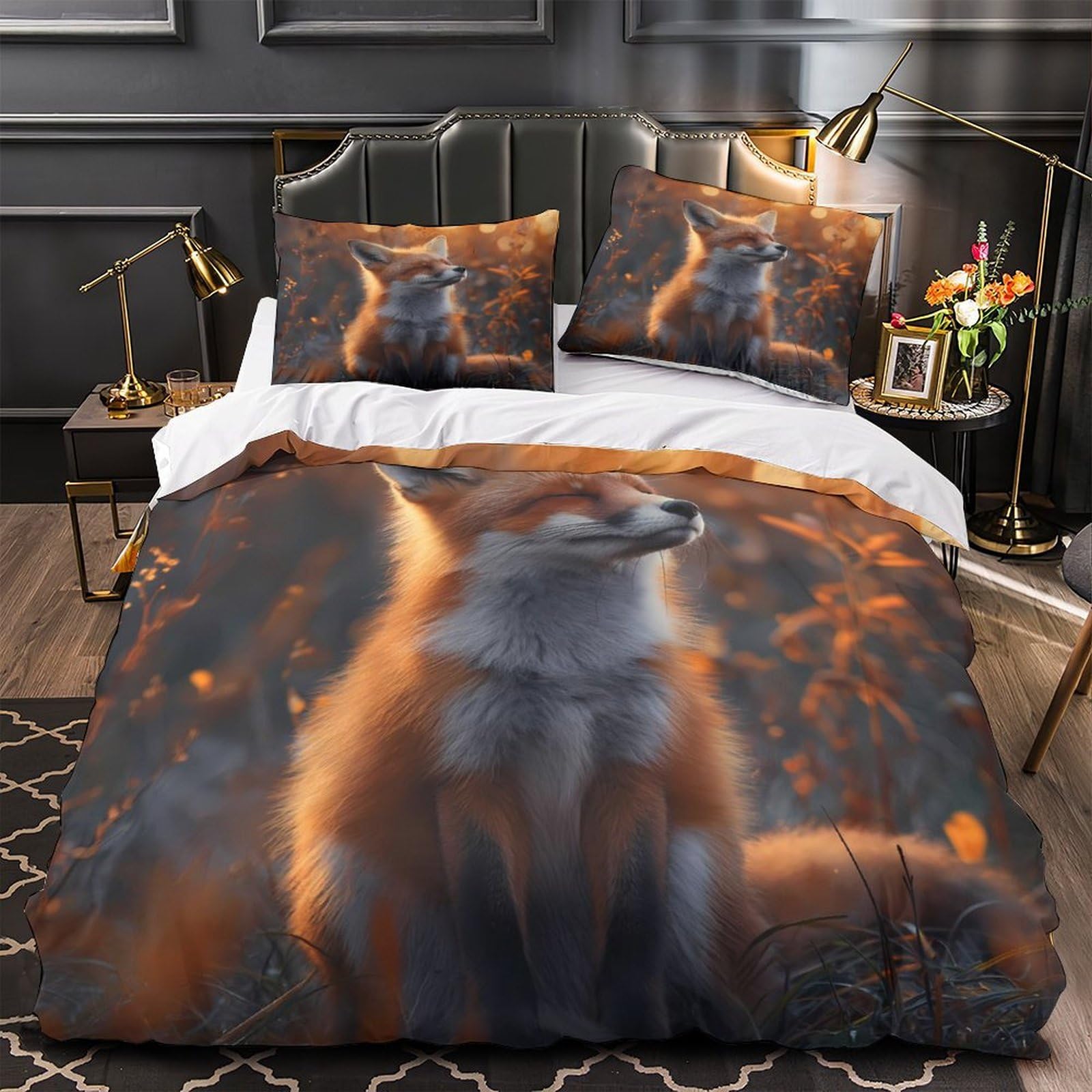 MMDASBVPE Fox in Sunset Quilt Cover 3D Print Ultra Soft 3PCs Bed Linen Hidden Zipper Wildlife Nature Scene Duvet Cover Luxury All Season for Adults Teens Women Kids Girls Boys Youth Single（135x200cm）