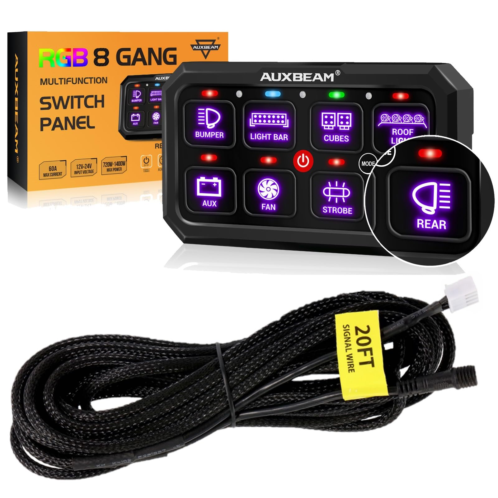 Amazon.com: Auxbeam 8 Gang Switch Panel RB80 XL 5.3 Inch Large RGB
