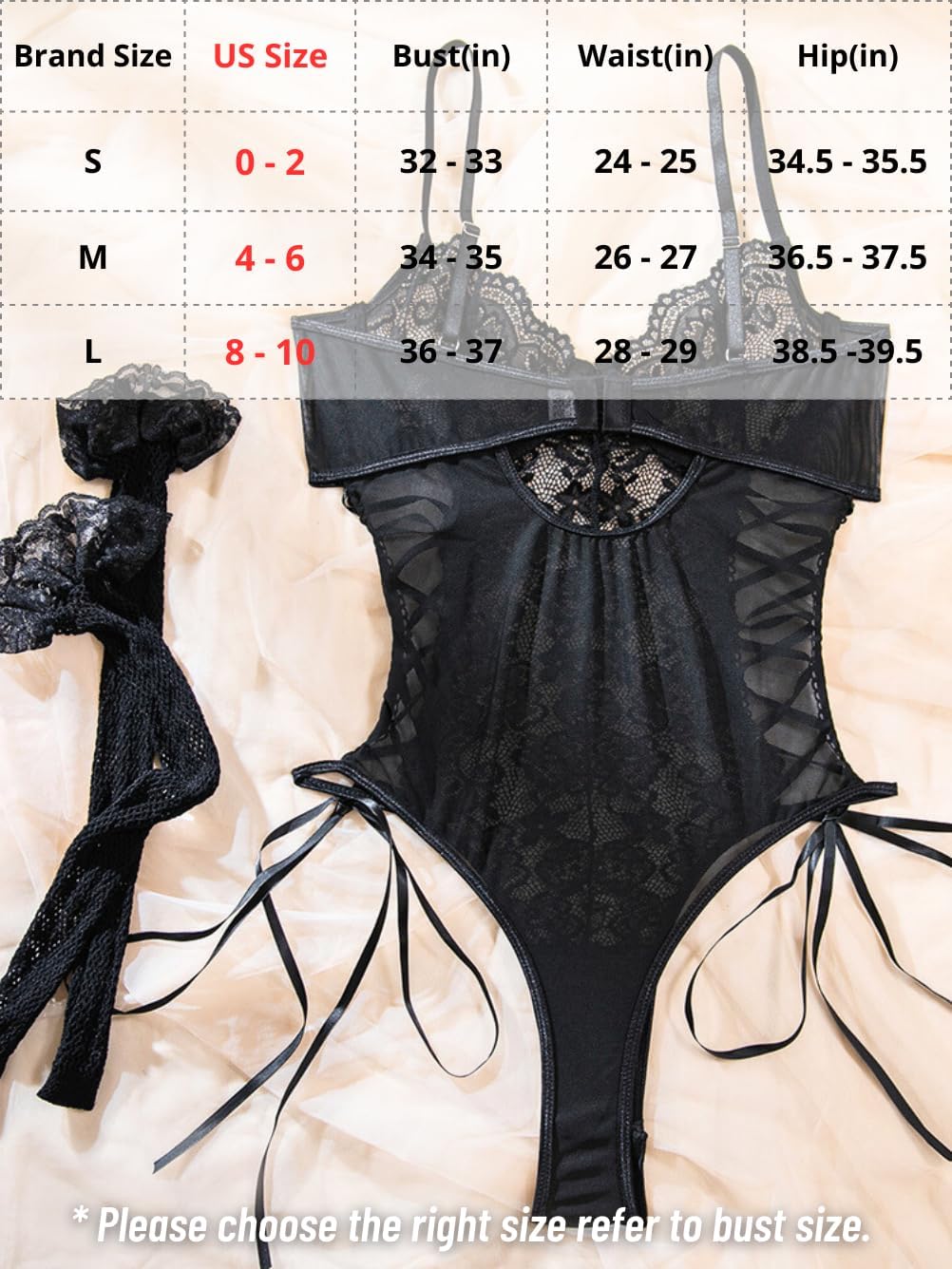 Women's Lace Teddy Lingerie with Stockings, High Cut Thong Bodysuit, Strappy Criss-Cross 2 Piece Lingeries Set - Image 6