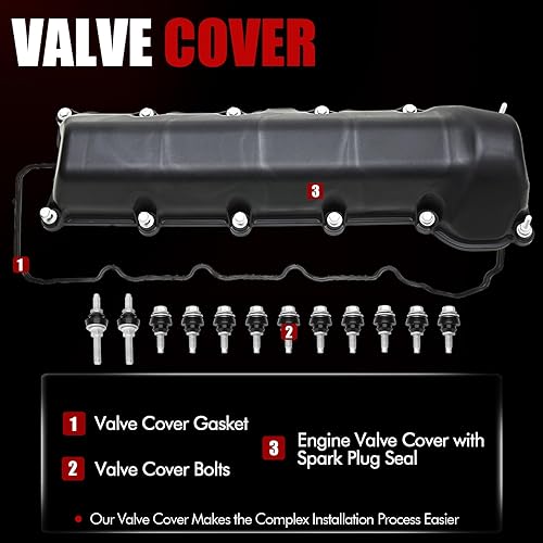 Miniatura 3 de MITZONE Cubierta de válvula lateral izquierda con gaskte y pernos compatible con Dodge Ram 1500 Durango Dakot Jeep Commander Grand Cherokee 4.7L V8