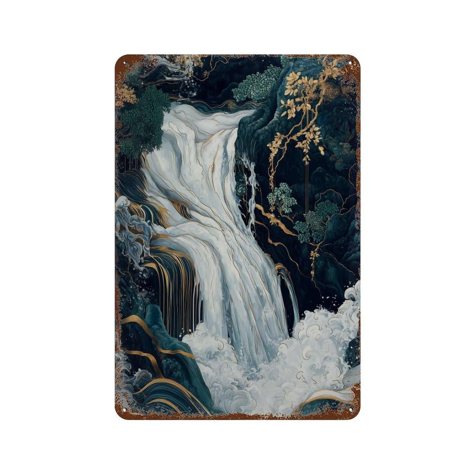 xiaoxiaoshen Oriental Waterfall Japanese Wall Decor Art Metal Tin Poster Modern Home Decor Art Home Bar Shop Decorations Vintage Sign 30x20cm