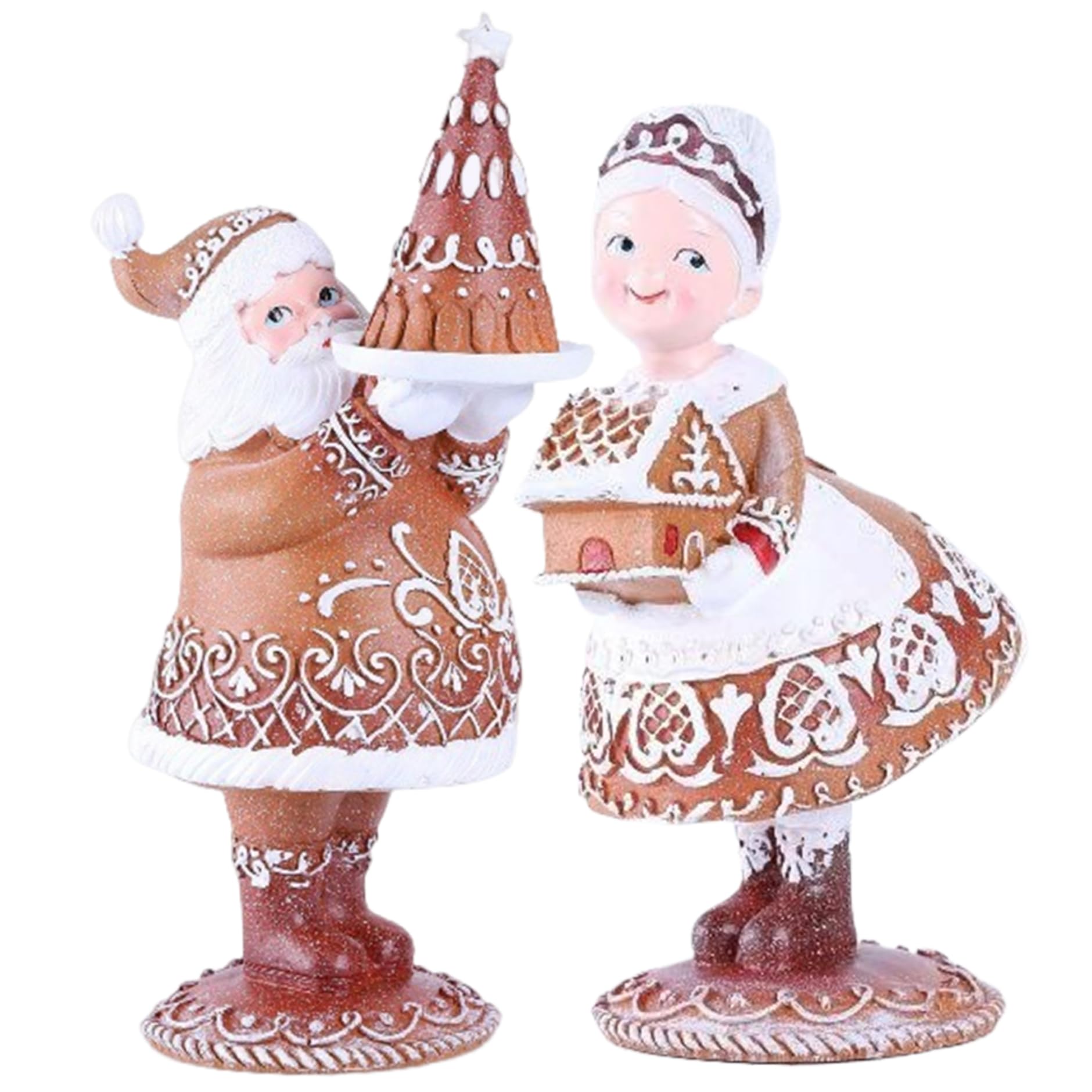 Licsaliwe Santa Couple Figurines Set, Mr. and Mrs. Santa Resin Statue, Vintage Brown Tabletop Decor for Fireplace, Bookshelf, Christmas Display