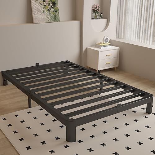 Miniatura 10 de Base de cama tamaño King de 6 pulgadas con juntas de metal, marco de cama negro tamaño King no necesita somier, soporte de plataforma de acero