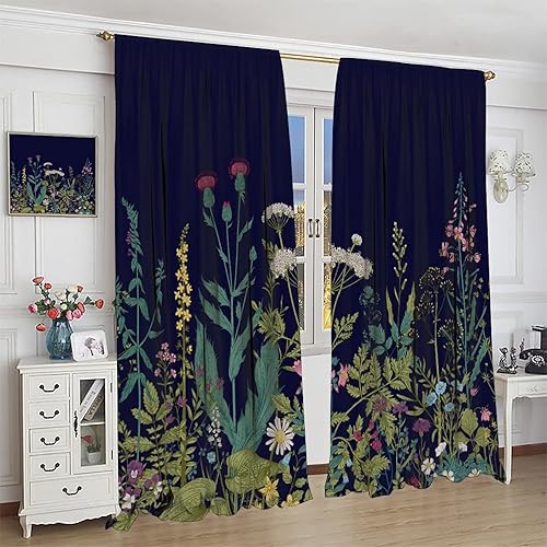Miniatura 402 de Retro 70s Floral Blackout Window Curtains, Watercolor Flower Plant Rustic Modern Style Pattern Window Drapes, for Bedroom Living Room 42x45in 2